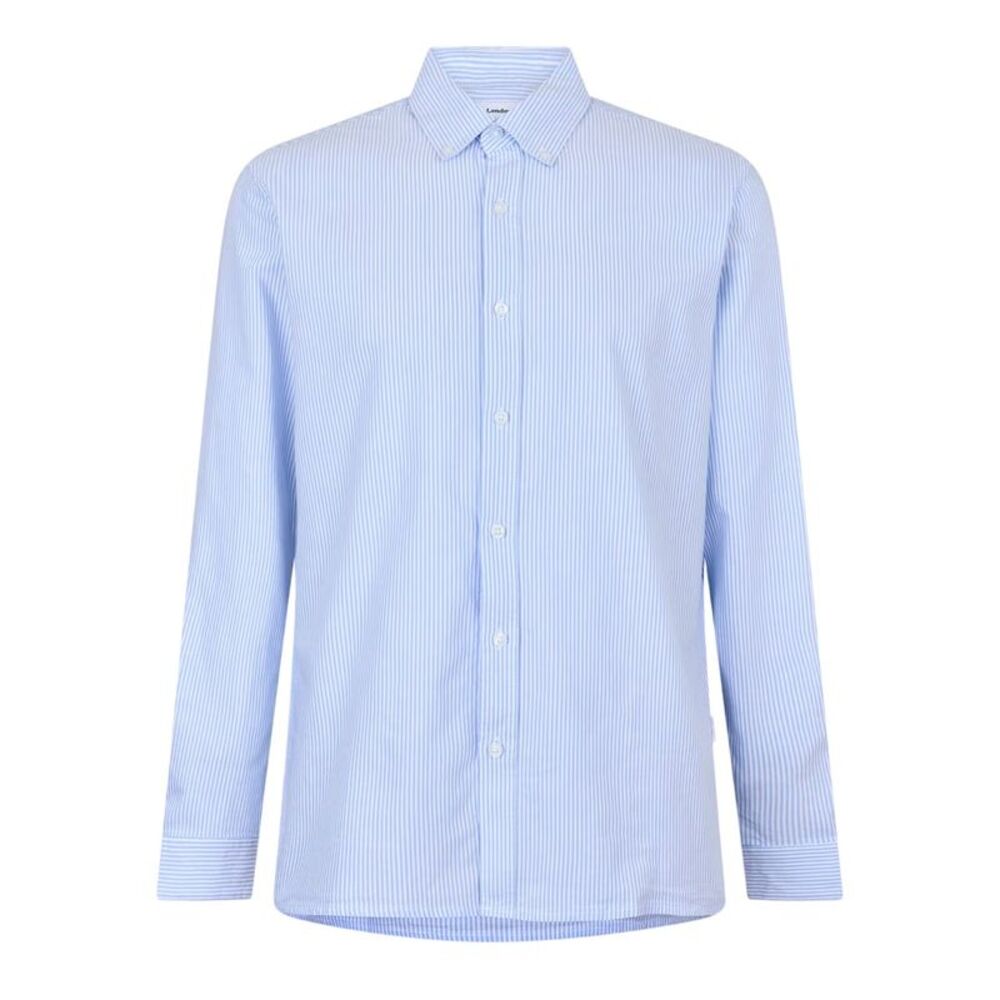 Peter Werth Mens Pinstripe Regular Long-Sleeved Shirt / Blue/White